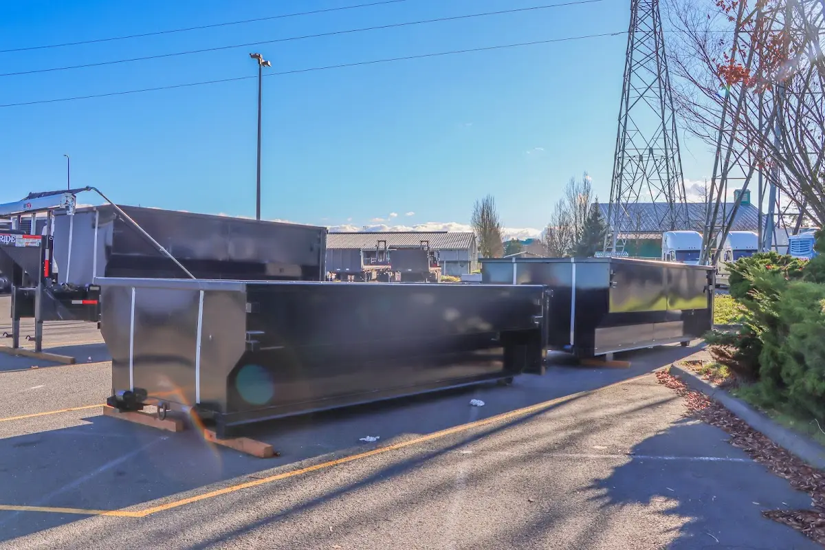 Roll-off dumpster ready for waste disposal at job site for 6 Yard Dumpster Rental in Mahwah